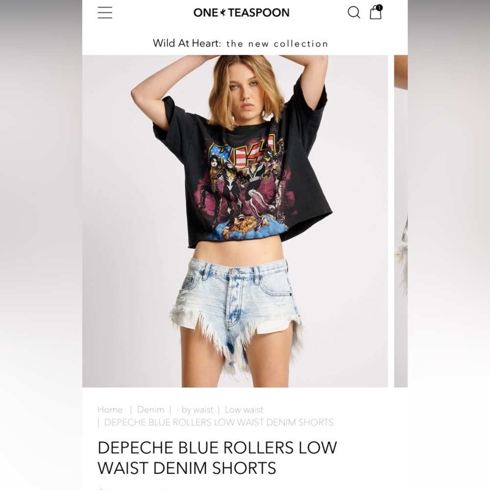 One Teaspoon Depeche Blue Rollers Low Waist Denim Shorts